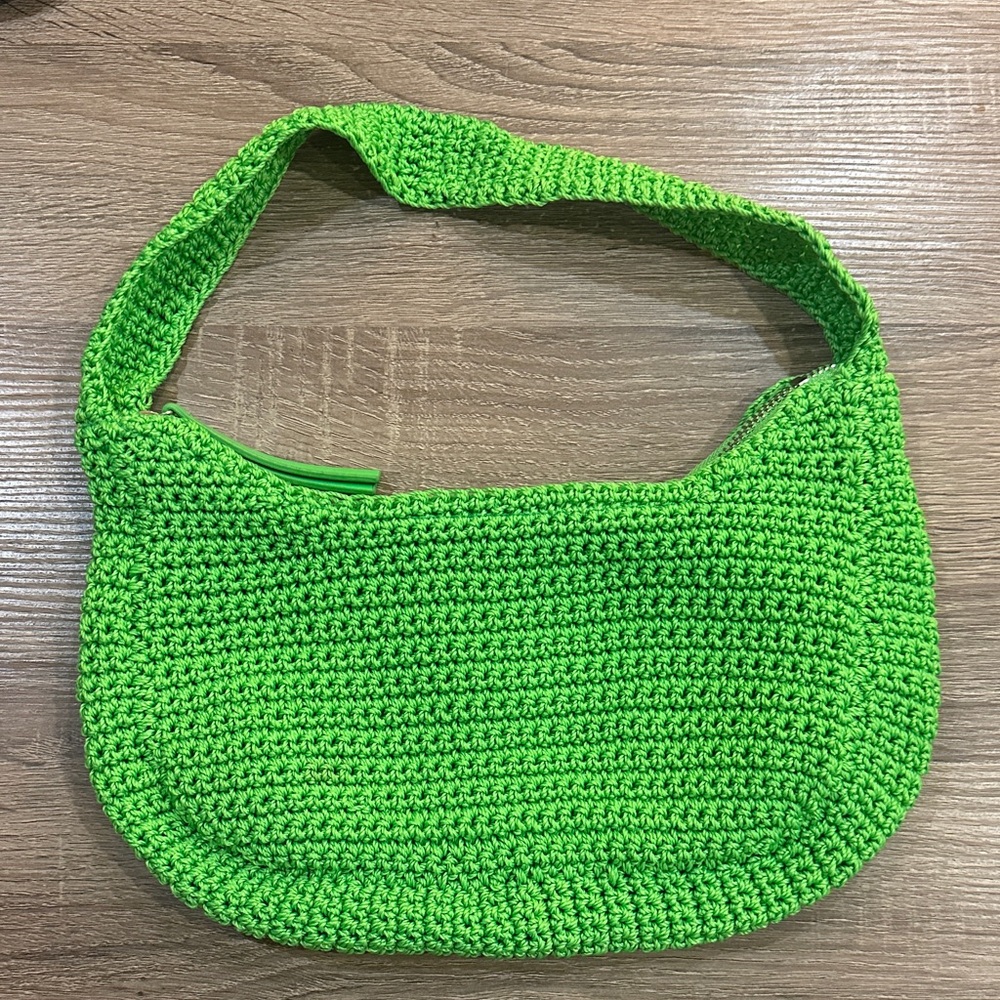 Mango vibrant Green Crochet Shoulder Bag